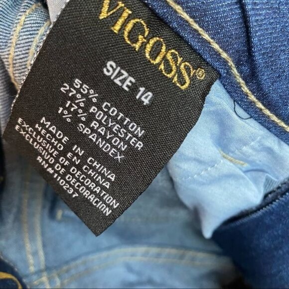 Vigoss The Jagger Stretch Demin Rhinestone Dark Blue Jeans Girls Size 14 - Picture 7 of 12